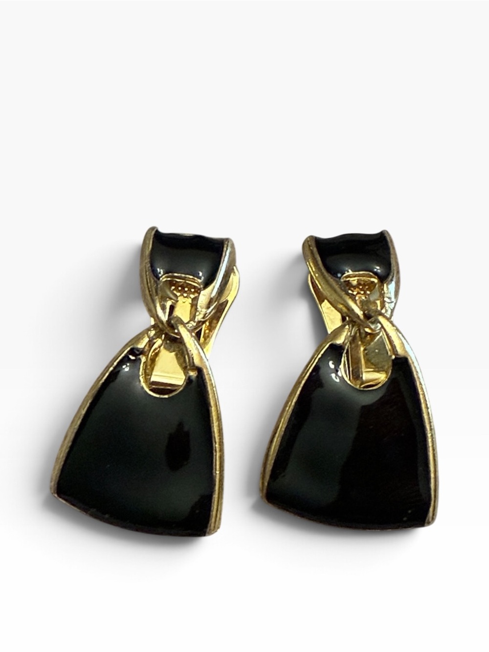 Gold-Tone Vintage Clip on
Earrings with Black Enamel Drops